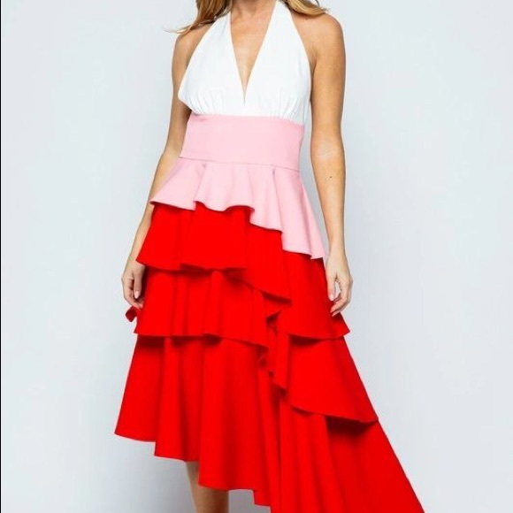 Color Layered Halter Dress - Picture 1 of 6